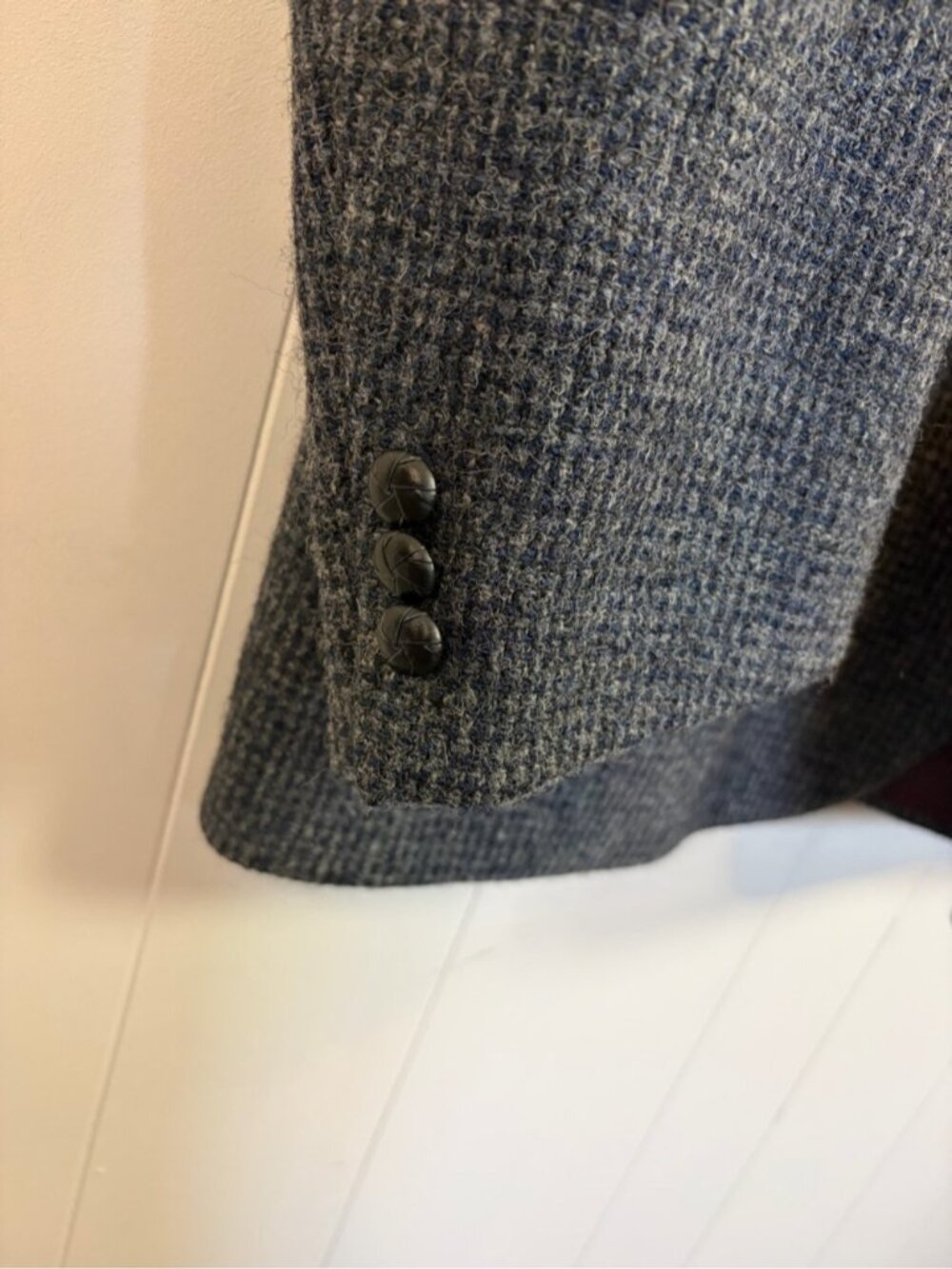 Vintage Harris Tweed Mens Blue Gray Herringbone Suit Jacket Wool sz 44 Long 44L - Picture 3 of 15